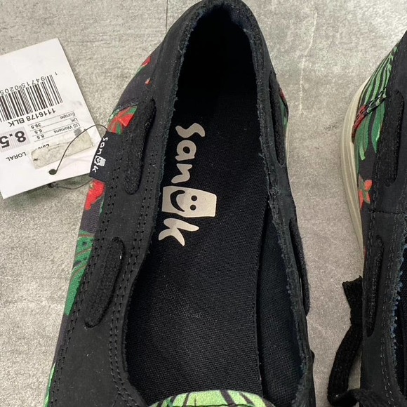 Sanuk Women's Black Canvas Pair O Sail Lite Floral Slip-On Boat Shoes SZ 9 - Picture 6 of 9